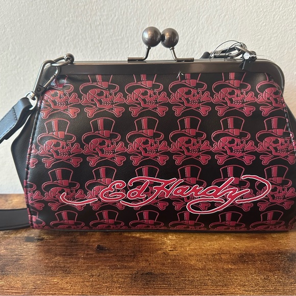 Ed Hardy Bag with Rhinestone Tiger, Skull & Bird Design Vegan Leather Purse NWT - Picture 5 of 8